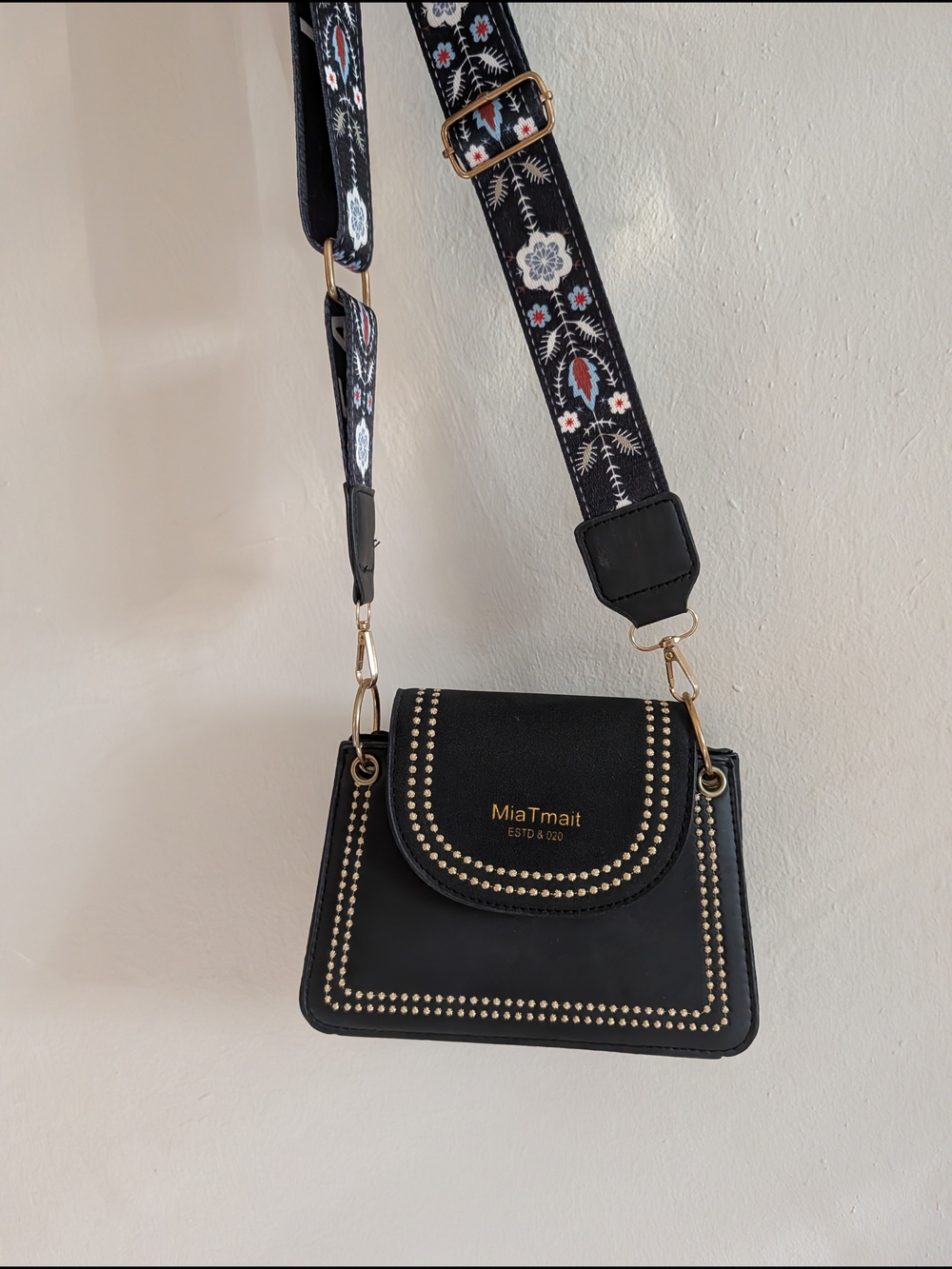 Black Crossbody Bag with Decorative Stud Trim
